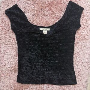 Free People Black Textured Velvet Blouse